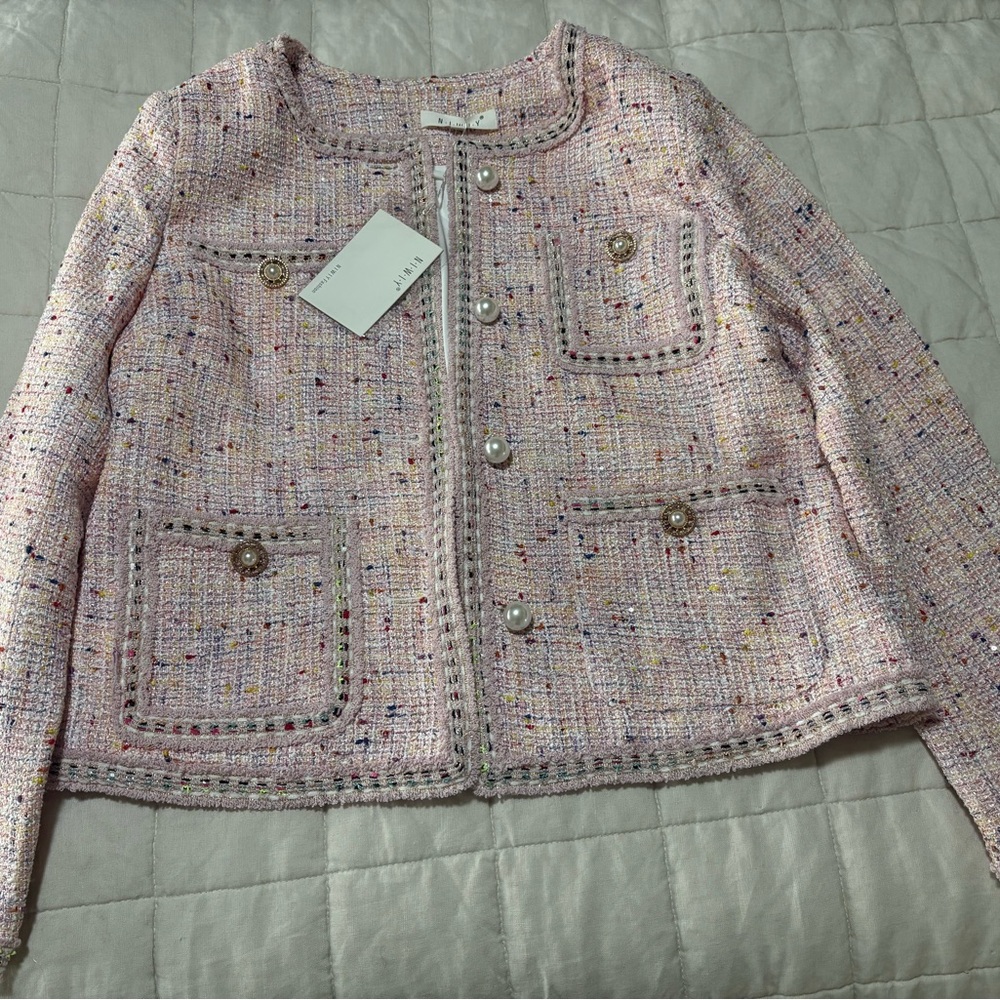 CHANEL like White Cotton Blend Fabric